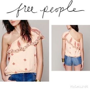Free People Orange One Shoulder Ruffle Top